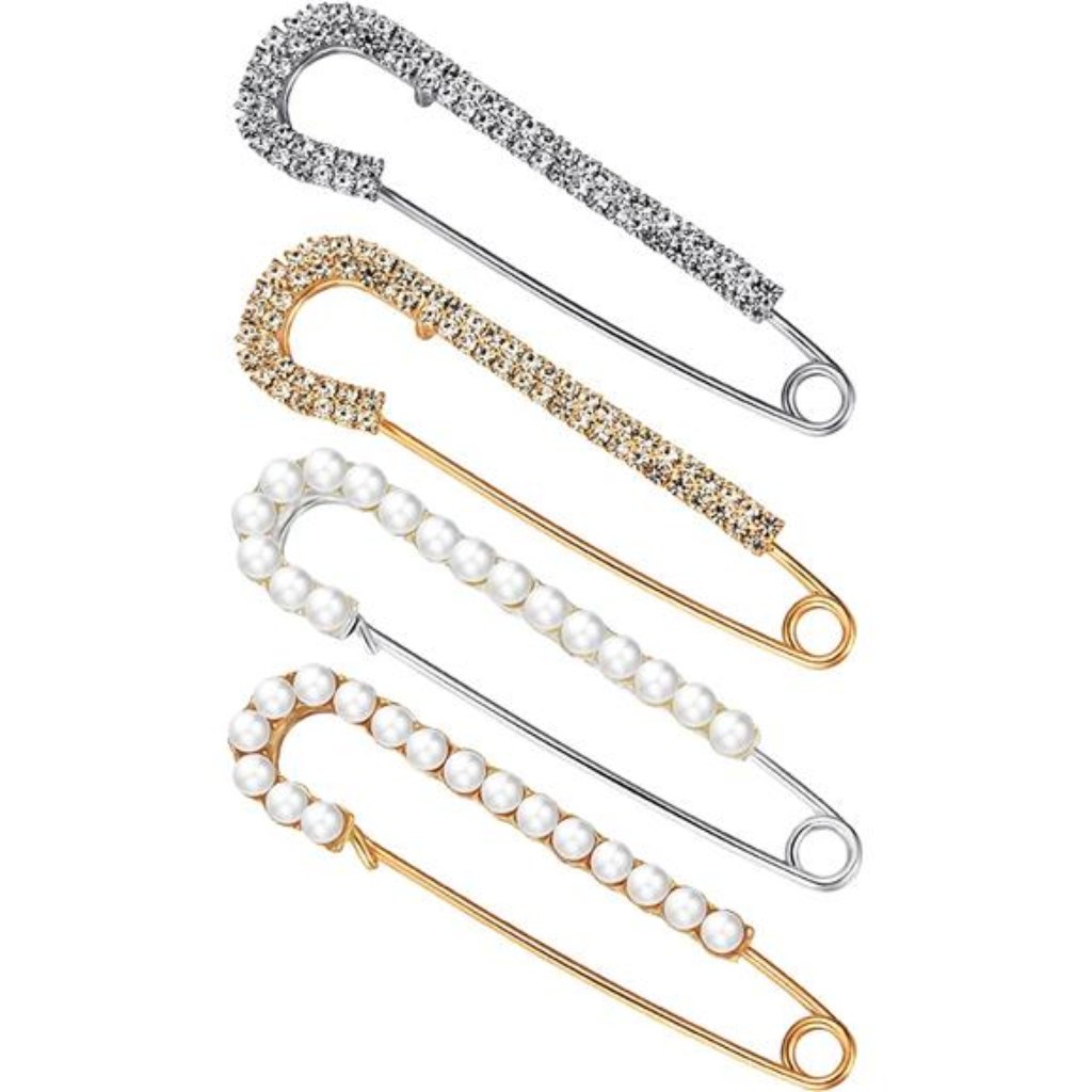 Women Brooch Pins Sweater Shawl Clips Faux Crystal And Pearl Brooches